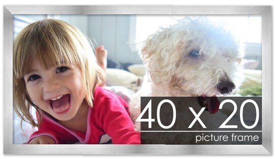 40x20 Solid Wood Picture Frame with UV-Resistant Acrylic & Acid-Free Backing, Available in 6 Finishes: Matte Black, Matte White, Metallic Bronze, Silver, Natural Wood Grain & Mahogany, Color: Silver, Count: 1, Size